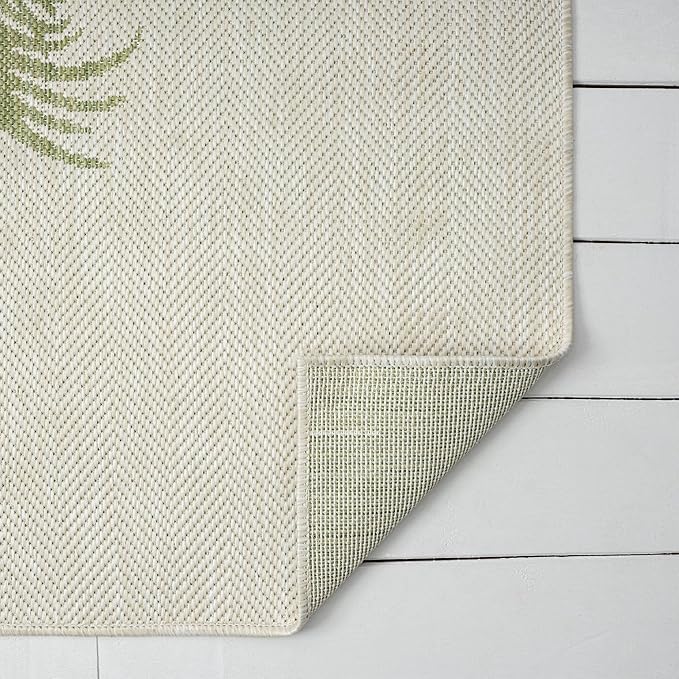 LR Home 5 x 7 Indoor / Outdoor Area Rug for Home Decor | Coastal Palm Tree large size carpet for living room, bedroom, playroom, patio, garden | Modern farmhouse rug | Beige / Dark Green