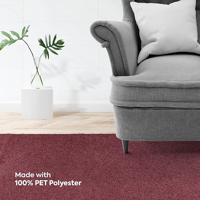 Furnish my Place Modern Plush Solid Color Rug - Cranberry, 8' Hexagon, Pet and Kids Friendly Rug. Made in USA, Area Rugs Great for Kids, Pets, Event, Wedding, Living Room