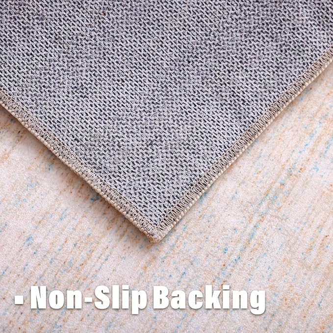 Carvapet Rugs for Living Room, Ombre Beige Modern Boho Low Pile Large Carpet with Rubber Backing, Foldable, Non Slip Machine Washable (7 x 5 Feet Rectangular, Beige Area Rug)