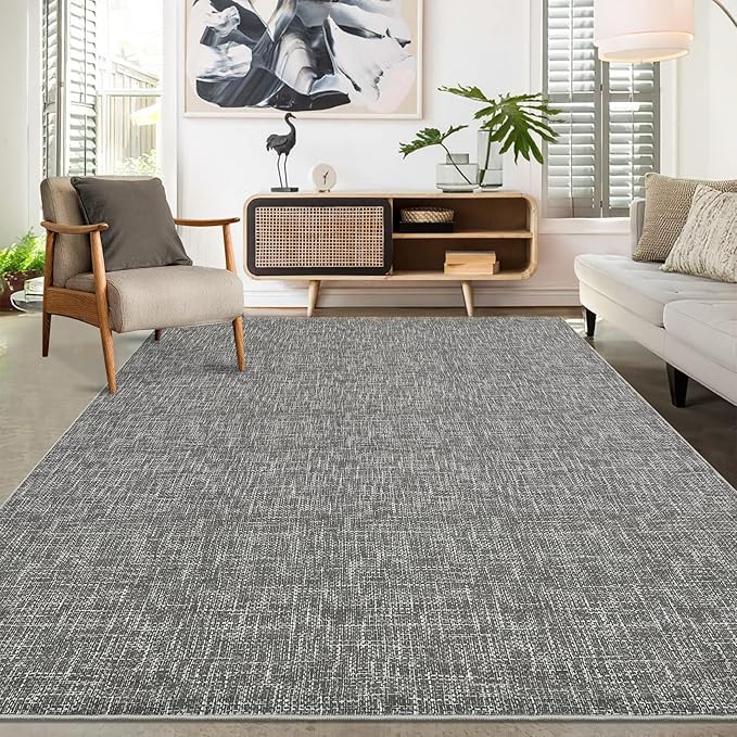 Bedroom Area Rug 4x6 Modern Abstract Area Rug Stain Resistant Small Living Room Rug Contemporary Dining Room Rug Non-Slip Solid Rug Aesthetic Accent Floor Carpet for Kitchen Office, Grey