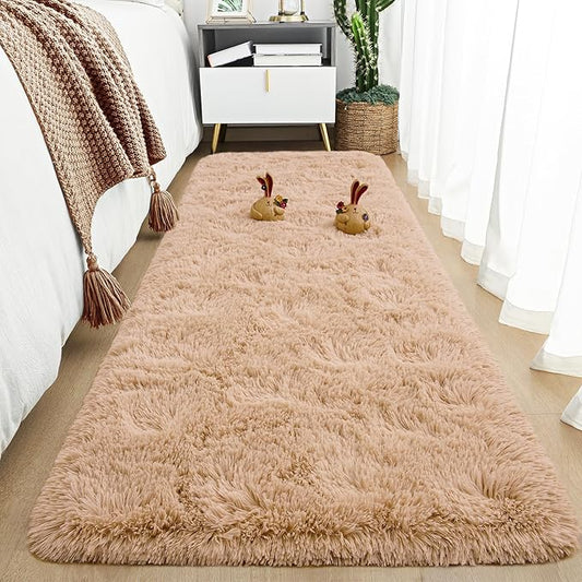 Tepook Soft Runner Rugs for Bedroom 2x6 ft with Rubber Backing, Beige Fluffy Rugs for Living Room, Shag Bedside Rug Fuzzy Plush Carpet for Room, Area Rug for Dorm Nursery Hallway Indoor Home Decor