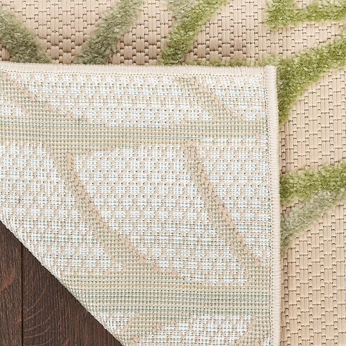 Nourison Aloha Indoor-Outdoor Ivory Green 9' x 12' Area Rug, Easy Cleaning, Non Shedding, Bed Room, Living Room, Dining Room, Backyard, Patio, Deck (9x12)