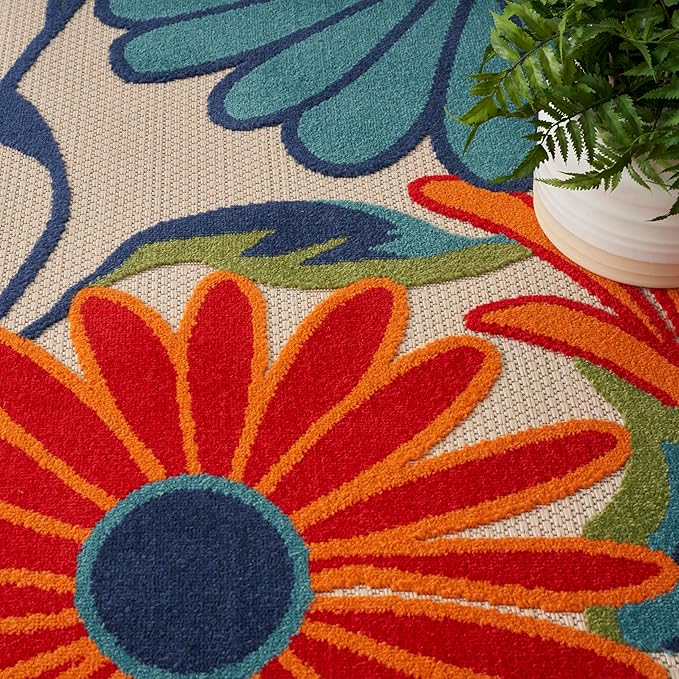 Nourison Aloha Indoor/Outdoor Multicolor 9' x 12' Area Rug, Easy Cleaning, Non Shedding, Bed Room, Living Room, Dining Room, Kitchen (9x12)