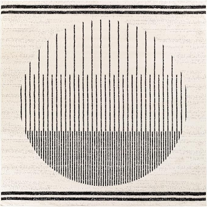 Livabliss Penrod Modern Geometric Area Rug,6'7" Square,Black/Ivory
