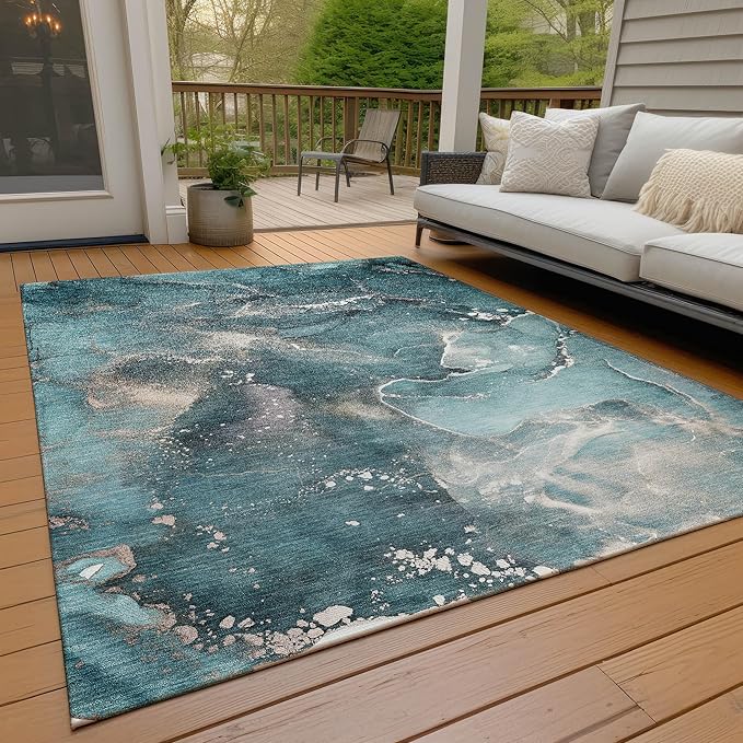 Addison Rugs Chantille ACN518 Teal 5' x 7'6 Indoor Outdoor Area Rug, Stain Resistant, Machine Washable, Non Shedding, Bedroom, Living Room, Dining Room, Kitchen Rug