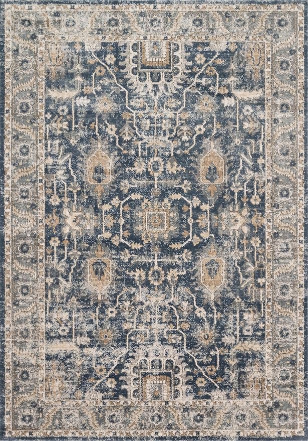 Loloi Teagan Collection 6'-7" x 9'-2" Area Rug in Denim/Pebble - Large, Soft Neutral Rug, High-Traffic for Living Room, Bedroom, Home Office, Dining Area