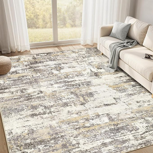 Area Rugs for Living Room: 5x7 Thickened Abstract Washable Rug Modern Neutral Soft Stain Resistant Non-Slip Backing Carpet for Bedroom Dining Room Indoor Home Office - Gold Brown