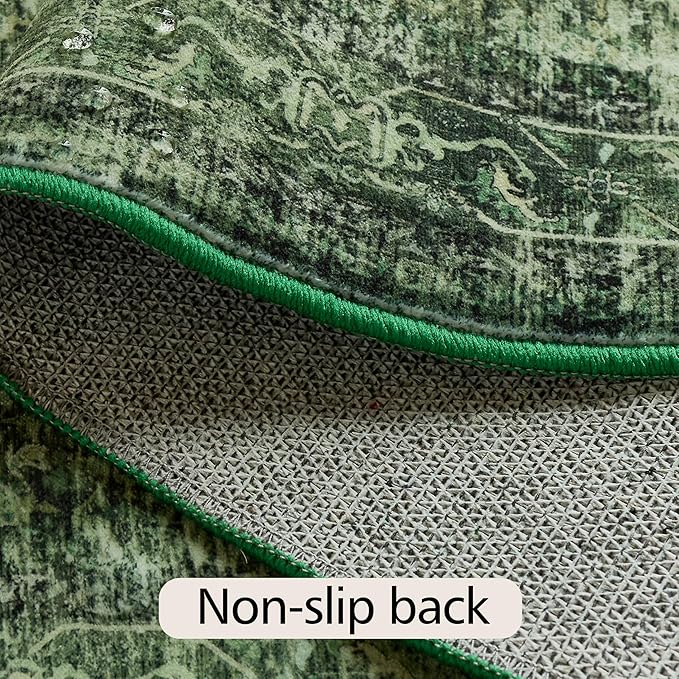 5x7 ft Washable Area Rug - Non-Slip Soft Boho Indoor/Outdoor Rug for Living Room, Bedroom, Office, Kitchen, Patio, Entryway & Kids Room - Green, Stylish & Comfortable