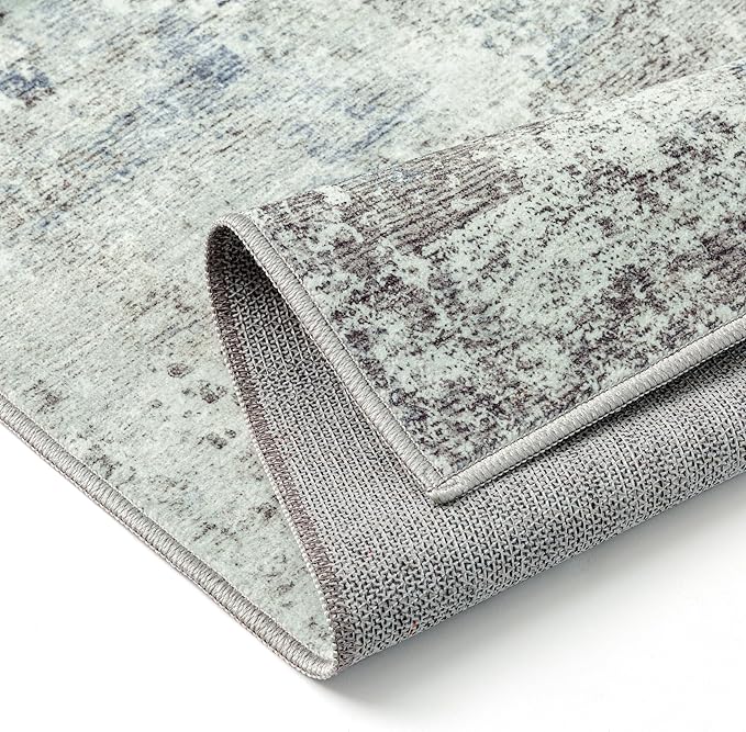 4x6 Area Rugs for Living Room Blue Grey Non Slip Washable Neutral Modern Abstract Indoor Rug Thin Soft Throw Low Pile Kitchen Carpet for Bedroom Dining Room Farmhouse Home Office Decor