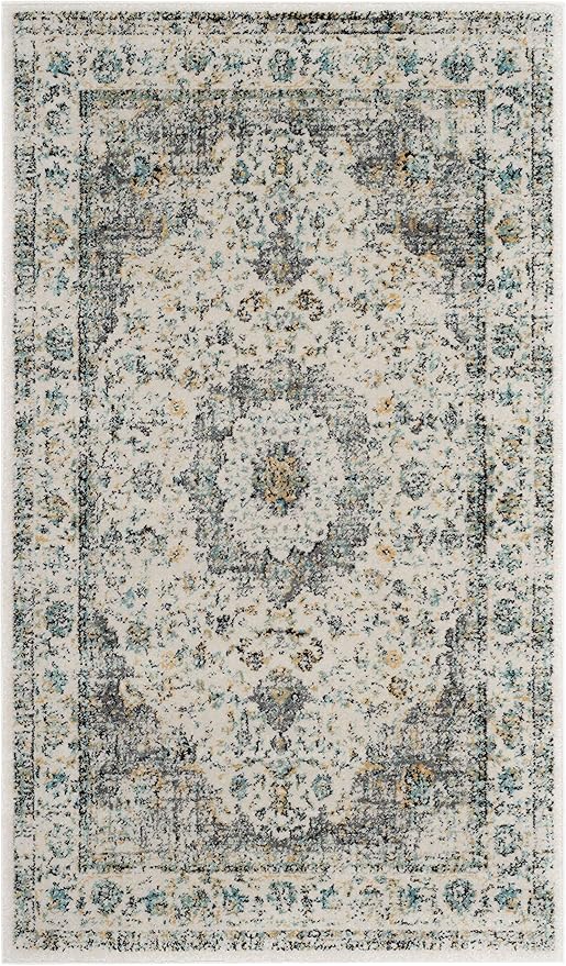 SAFAVIEH Evoke Collection 2'2" x 4' Grey / Gold EVK220B Shabby Chic Oriental Medallion Non-Shedding Living Room Bedroom Accent Rug