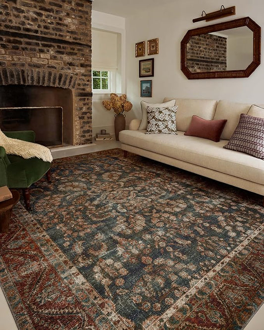 Loloi Chris Loves Julia Jules Collection JUL-10 Ocean/Spice 2'-6" x 12'-0", .13" Pile Height, Runner Rug