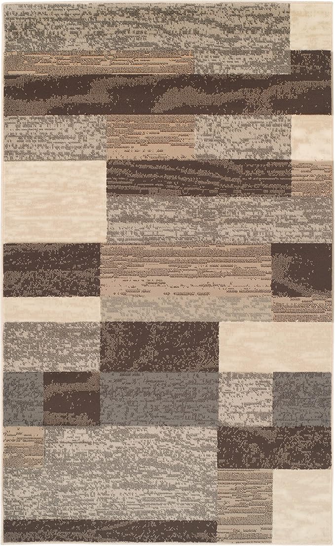SUPERIOR Indoor Area Rug, Jute Backed, Modern Geometric Patchwork Floor Decor for Bedroom, Office, Living Room, Entryway, Hardwood Floors, Rockwood Collection, 5' x 8', Slate