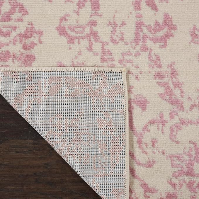 Nourison Jubilant Ivory Pink 2' x 6' Area Rug Easy Clean, Non Shedding, Bed Room, Living Room, Dining Room, Kitchen (6' Runner)