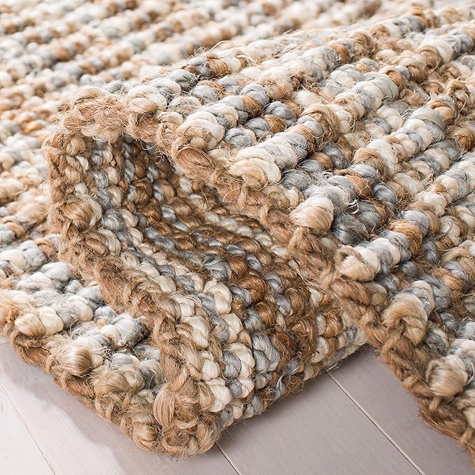 SAFAVIEH Natural Fiber Collection Runner Rug - 2'6" x 12', Grey & Natural, Handmade Chunky Textured Jute 0.75-inch Thick, Ideal for High Traffic Areas in Living Room, Bedroom (NF447K)