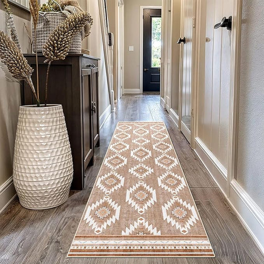vivorug Washable Rug, Ultra Soft Runner Rug 2x10, Non Slip Floor Carpet, Runners for Hallway Living Room Indoor, Moroccan Western (Camel, 2'x10')