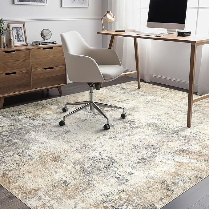 10x12 Area Rug Living Room Rugs - Washable Neutral Modern Abstract Soft Thin Large Rug Indoor Floor No Slip Rug Carpet for Bedroom Under Dining Table Home Office Decor - Golden Grey