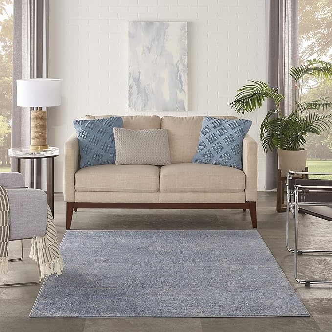 Nourison Essentials Indoor/Outdoor Blue/Grey 5' x 7' Area Rug, Easy Cleaning, Non Shedding, Bed Room, Living Room, Dining Room, Backyard, Deck, Patio (5x7)