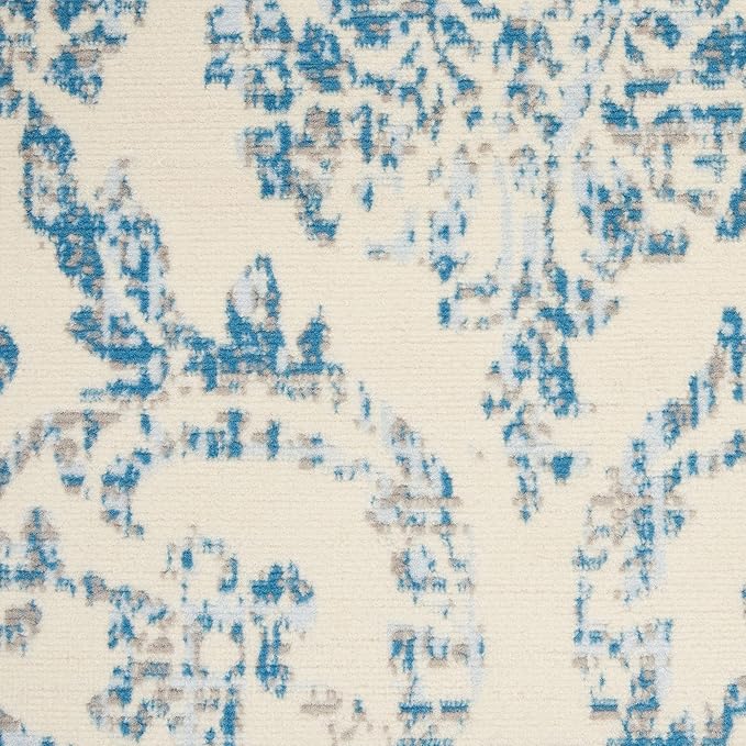 Nourison Jubilant Damask Ivory/Blue 6' x 9' Area -Rug, Easy -Cleaning, Non Shedding, Bed Room, Living Room, Dining Room, Kitchen (6x9)