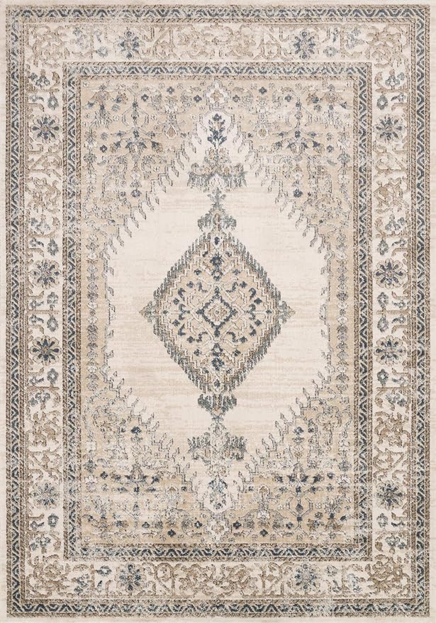 Loloi Teagan Collection 6'-7" x 9'-2" Area Rug in Oatmeal/Ivory - Large, Soft Neutral Rug, High-Traffic for Living Room, Bedroom, Home Office, Dining Area