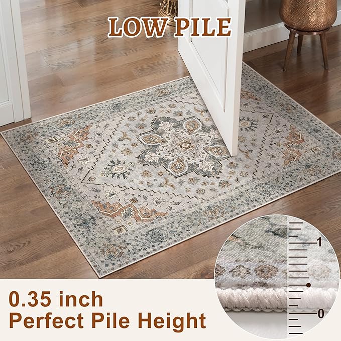2.6x8 Washable Runner Rug for Hallways, Non Slip Vintage Runner Rugs, Soft Low Pile Long Rugs Print Distressed Taupe Carpet Runners for Kitchen Bedroom Entryway Bathroom Living Room