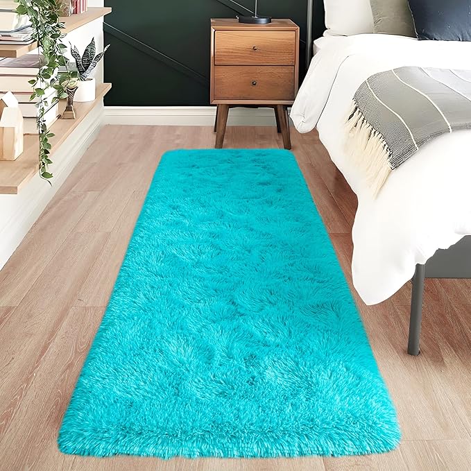 Noahas Teal Blue Runner Rug for Hallway,2'x6' Long Area Rugs for Bedroom Living Room,Non Slip Thick Shag Floor Carpet for Entryway Kitchen Dorm Nursery Bedside Kids Room