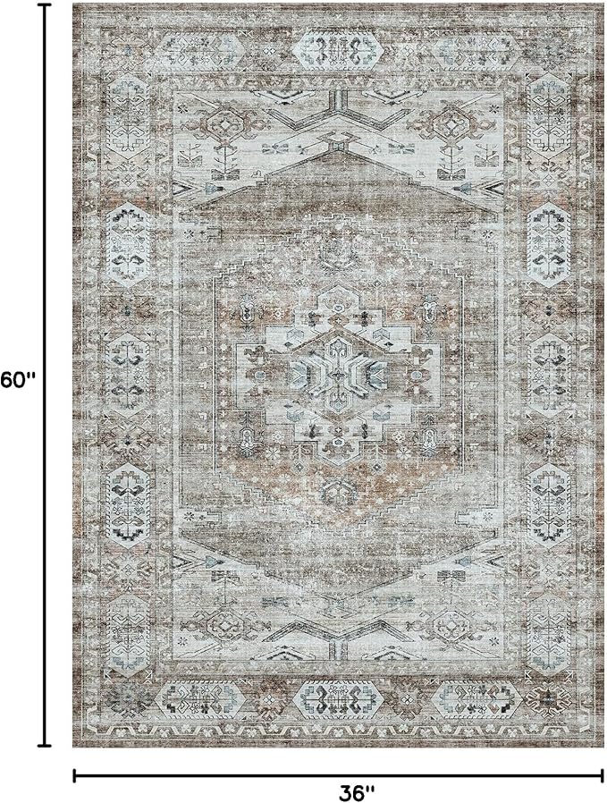 Vintage Area Rug 3x5 for Bedroom, Small Distressed Rug for Kitchen Entryway Bathroom Living Room Office Carpet