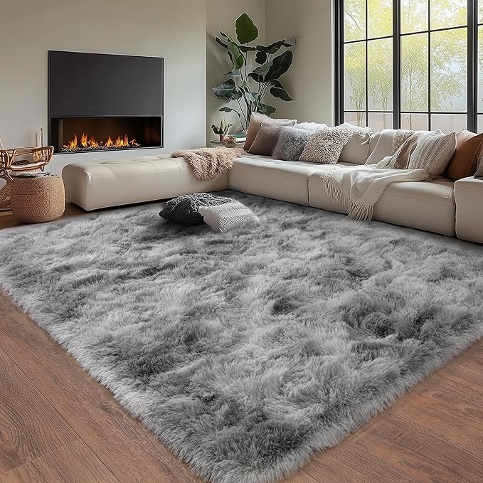 Grey Fluffy Rug for Bedroom 5x7 Feet - Ultra Soft & Anti-Skid Shaggy Area Rug, Comfy Durable Carpet for Living Room & Kids Dorm Nursery, Home Decor Aesthetic