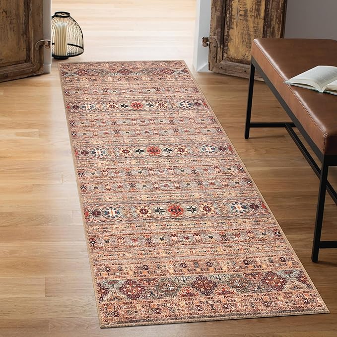 Keen Home Design 2x12 Rug - Machine Washable Runner Rug with Non-Slip Backing, Ideal for Hallway, Entryway, Kitchen, Laundry Room - Vintage, Easy Clean, Durable, Low Pile Rug - (2'6" x 12')