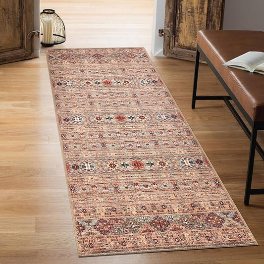 Keen Home Design 2x12 Rug - Machine Washable Runner Rug with Non-Slip Backing, Ideal for Hallway, Entryway, Kitchen, Laundry Room - Vintage, Easy Clean, Durable, Low Pile Rug - (2'6" x 12')