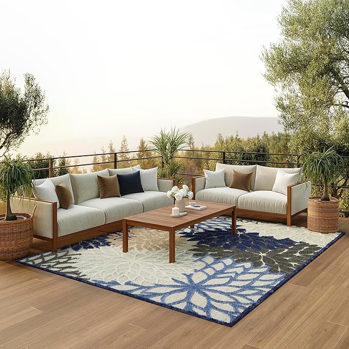 Nourison Aloha 9'6" x 13' Fabric Indoor/Outdoor Rug in Blue/Multi-Color