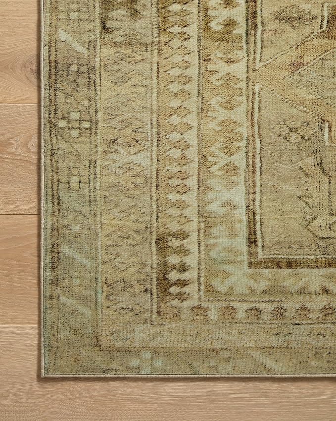 Loloi Magnolia Home by Joanna Gaines Sinclair Collection SIN-02 Khaki/Tobacco 7'-6" x 9'-6", .25" Pile Height, Machine Washable, Area Rug