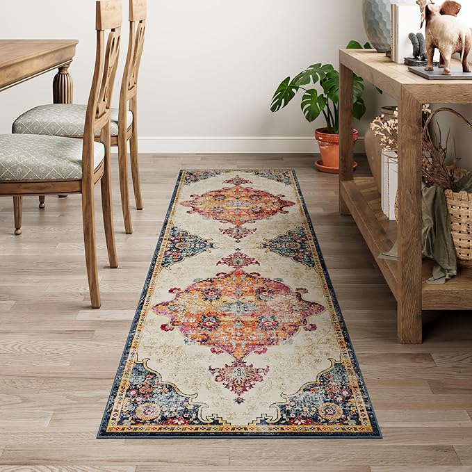 Dripex 2x8 Runner Rug, Machine Washable Non Slip Area Rug,Boho Kitchen Runner Rug, No Pile Lightweight Vintage Rug, Floor Carpet for Entryway, Hallway, Kitchen and Corridor,Multi