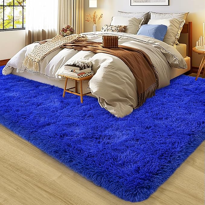 Ultra Fluffy Area Rugs for Living Room Bedroom, 6x9 Fuzzy Large Living Room Rugs, Thick Shag Rug for Dorm, Soft Non Slip Kids Girls Boys Rug for Home Decor Aesthetic, Royal Blue