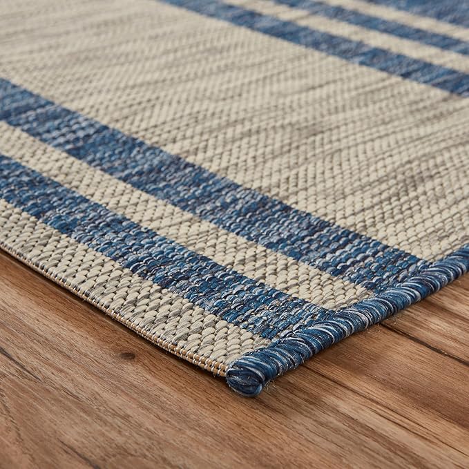 LR Home 5 x 7 Indoor/Outdoor Area Rug for Home Decor | Nautical Anchor carpet for living room, bedroom, playroom, patio, garden | Modern farmhouse rug | Denim Blue/Gray
