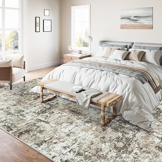 6x9 Rugs Machine WashableGray Large Area Rug 3D Textured Rug Abstract Low Pile Carpet Distressed Throw Aesthetic Rug Bedroom Living Room Office Dining Room Kitchen Laundry Room