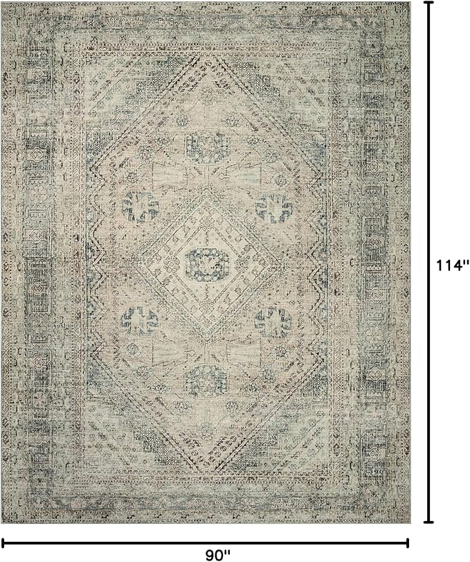 Loloi Magnolia Home by Joanna Gaines Sinclair Collection SIN-04 Natural/Sage 7'-6" x 9'-6", .25" Pile Height, Machine Washable, Area Rug
