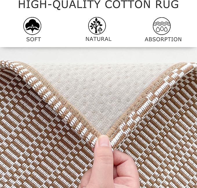 KOZYFLY Washable Runner Rug 2x8 ft Hallway Kitchen Runner Rugs with Rubber Backing Bobo Coffee and White Entryway Runner Indoor, Carpet Runners for Hallway Kitchen Entryway Bedroom
