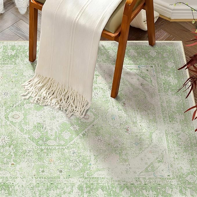 MUJOO Green Rug Washable Small Entryway Rug Boho Bathroom Rugs for Bedroom Non Slip Throw Carpet Sage Green Entry Area Rug for Front Door Laundry Room Soft Floral Indoor Home Decor 2'x3'