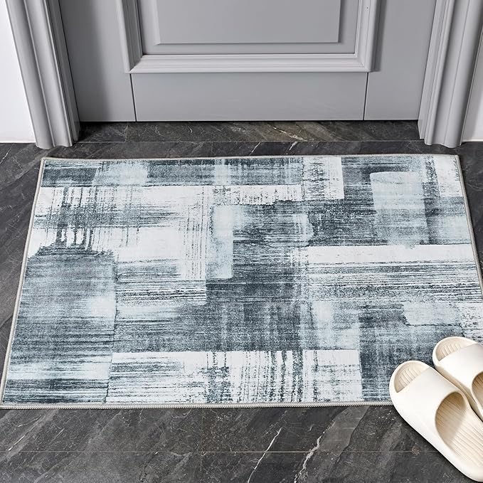 Small Area Rug 2x3 Low Pile Machine Washble Rug, Stain Resistant Front Door Mat with Non Slip Backing for Home Indoor Outdoor, No Shedding Abstract Doormat