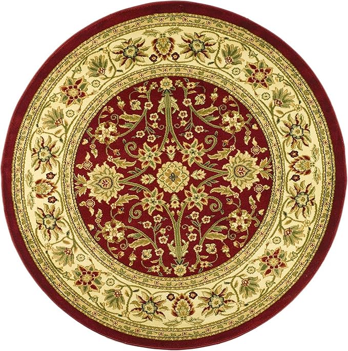 SAFAVIEH Lyndhurst Collection Area Rug - 8' Round, Red & Ivory, Traditional Oriental Design, Non-Shedding & Easy Care, Ideal for High Traffic Areas in Living Room, Bedroom (LNH212F)