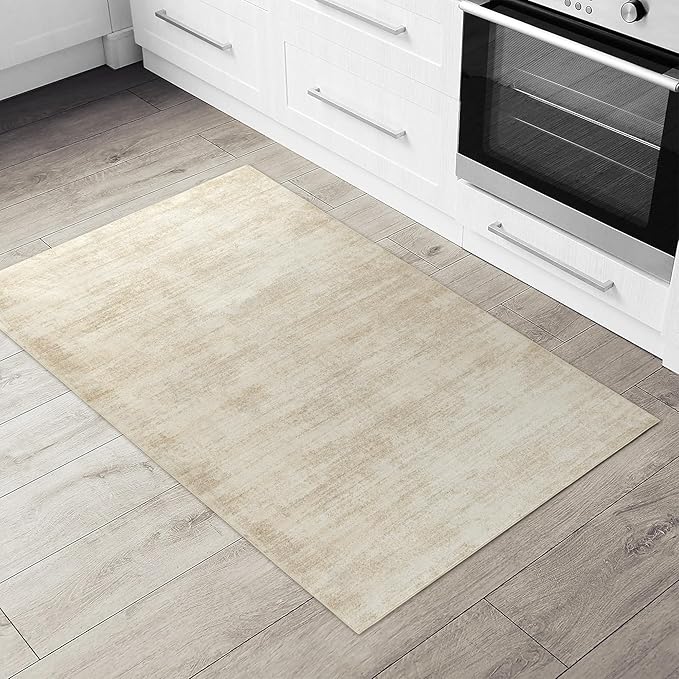 Small Bathroom Rugs,Washable Non Slip Neutral Boho Abstract Modern Farmhouse Area Rugs for Bedroom,3x5,Tan Beige