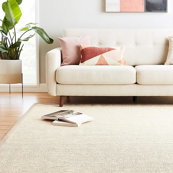 SAFAVIEH Natural Fiber Collection Area Rug - 10' x 14', Marble & Khaki, Border Sisal Design, Easy Care, Ideal for High Traffic Areas in Living Room, Bedroom (NF143E)