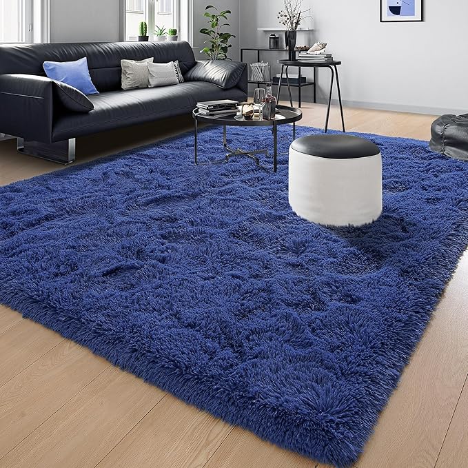 Tepook Super Soft Fluffy Rugs for Living Room, Area Rugs 8x10 for Bedroom, Modern Shaggy Rug Fuzzy Carpets for Kids, Plush Indoor Nursery Home Decor Rug with Non-Slip Bottom, Light Navy
