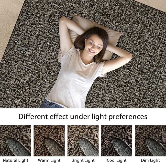 Washable Rug 9x12 Area Rug for Bedroom Print Braided Modern Living Room Rug Soft Large Area Rug Non Slip Throw Rugs Stain Resistant Carpet for Nursery Dining Room Office 9'x12' Black/Brown