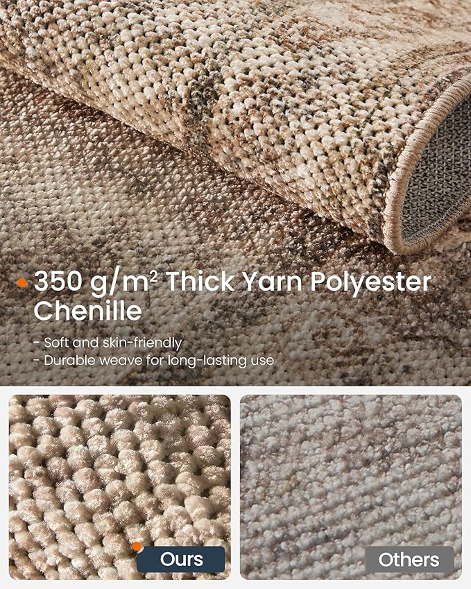 SONGMICS HOME Area Rug, 2x6 ft Living Room Rug, Non-Slip Carpet, Farmhouse Style Rug, Home Decor, for Bedroom, Kitchen, Entryway, Dining Room, Machine Washable, Cappuccino Beige UTAR082K01