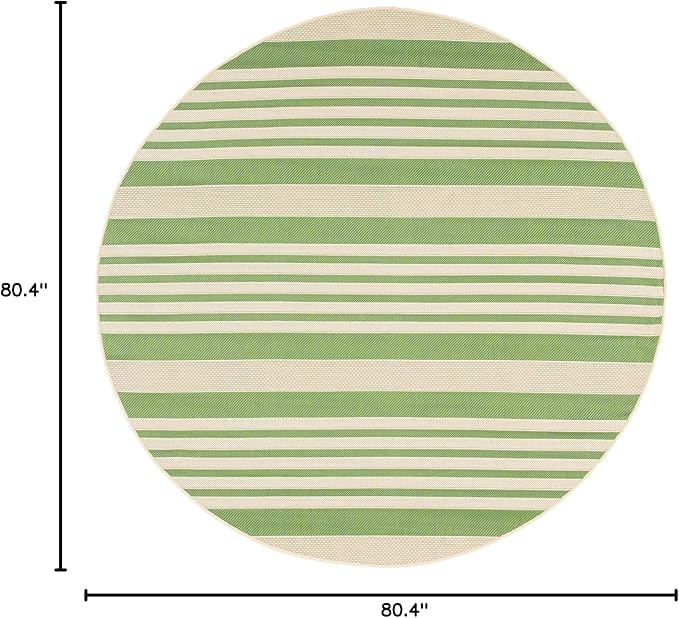 SAFAVIEH Courtyard Collection 6'7" Round Green/Beige CY6062 Stripe Indoor/ Outdoor-Waterproof Easy-Cleaning Patio Backyard Mudroom Area-Rug