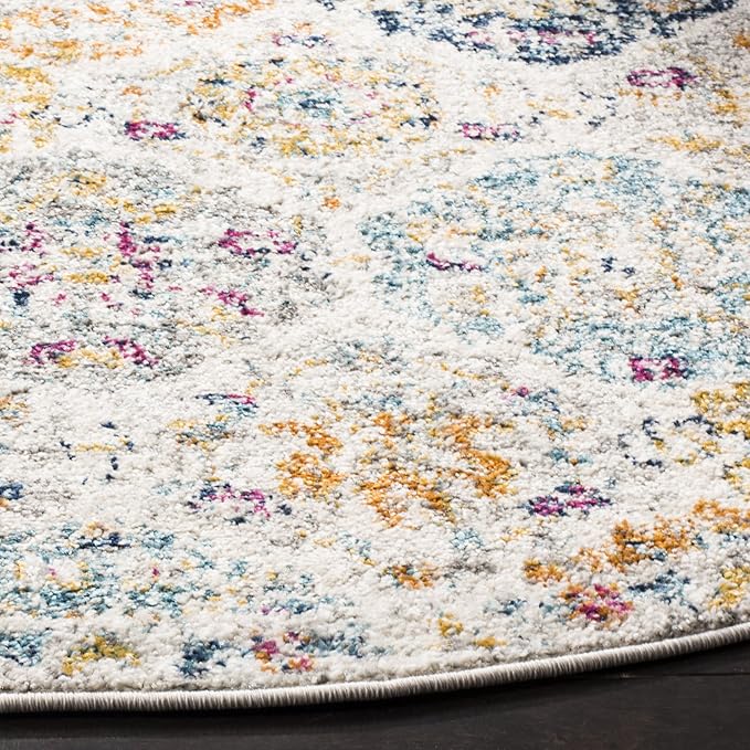 SAFAVIEH Madison Collection 11' Round Cream / Multi MAD611B Boho Chic Floral Medallion Trellis Distressed Non-Shedding Dining Room Entryway Foyer Living Room Bedroom Area Rug