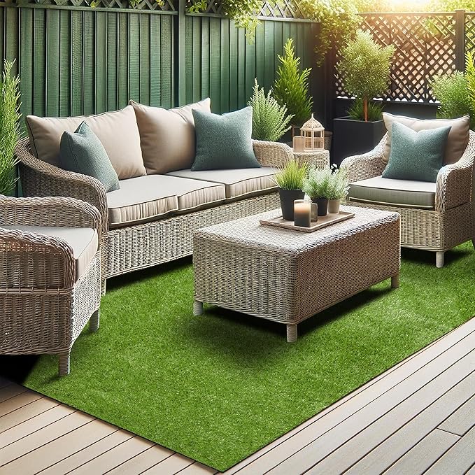 Sweet Home Stores Lifelike Artificial Grass Runner Rug 7x17 Indoor/Outdoor with Drainage Holes, Customizable Thick High Pile for Backyards, Patio, Bedroom Rug, 6'6" x 17'