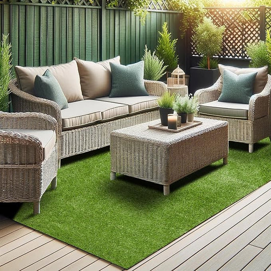 Sweet Home Stores Lifelike Artificial Grass Runner Rug 7x23 Indoor/Outdoor with Drainage Holes, Customizable Thick High Pile for Backyards, Patio, Bedroom Rug, 6'6" x 23'