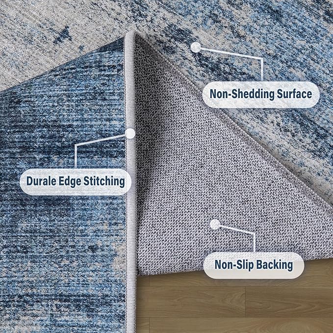 10x12 Area Rugs for Living Room: Large Machine Washable Area Rug with Non Slip Backing Non Shedding Abstract Stain Resistant Carpet for Bedroom Dining Room Nursery Home Office - Beige/Blue
